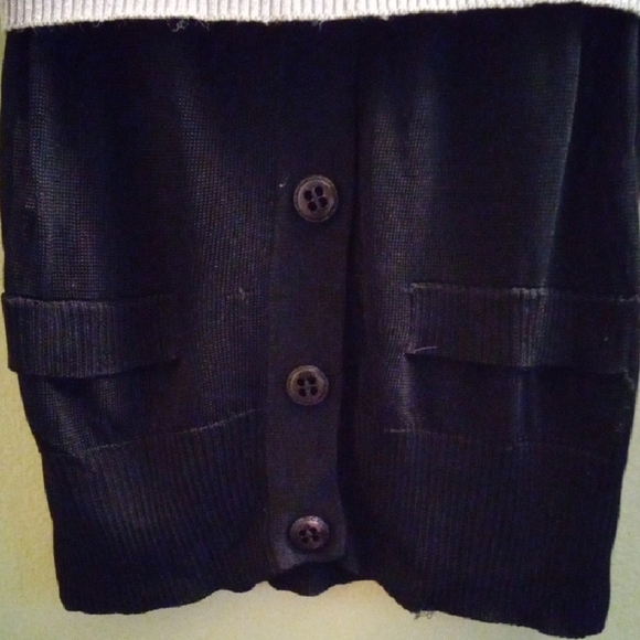 Womans 8 Aivei Blush Pink and Black Puff Sleeve Ribbed Shimmer Sweater Comfy - Picture 3 of 4